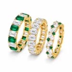 Three Ring Set with Rectangular and Floral Designs – Green and Silver High Quality Zircon – additional image 2