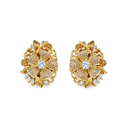 Floral Statement Pendant Set – Gold and Light Gray High Quality Zircon – additional image 2