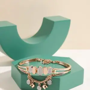 Gold Plated Charm Bracelet with White Stones – Pakistani Fashion Jewellery