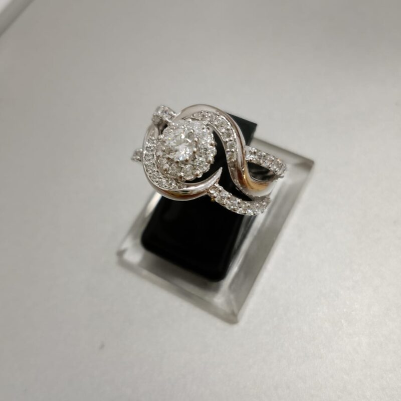 925 Silver Swirl Halo Diamond Look Ring for Girls