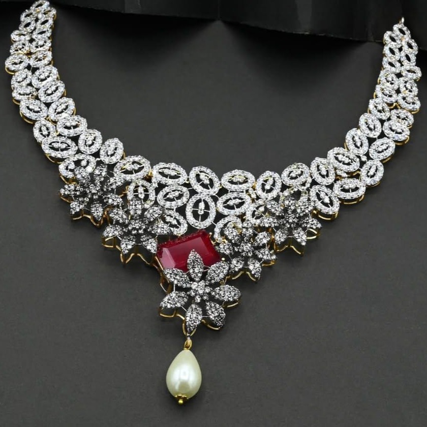 Bridal Necklace Earrings Set Ruby Pearl Floral Design Zuha Jewellery Bridal Necklace Earrings Set Ruby Pearl Floral Design Zuha Jewellery 2