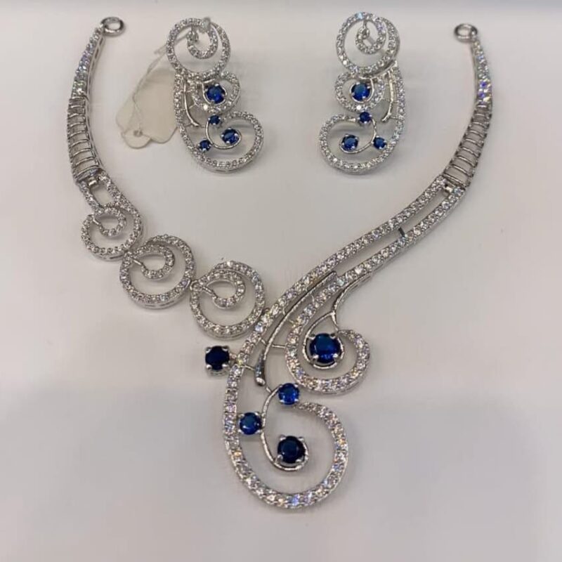 Pakistani Bridal Necklace Set with Earrings Blue Sapphire Look