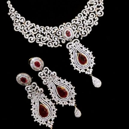 Regal Ruby Drops Necklace & Earrings Set