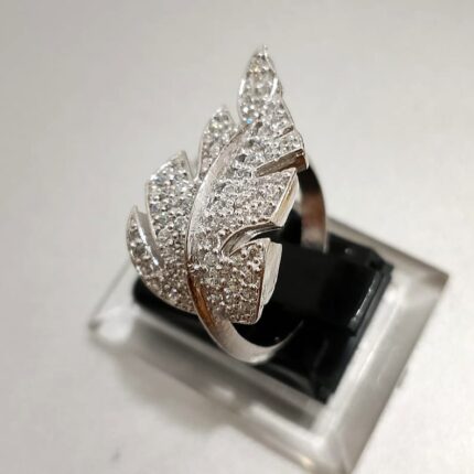925 Silver CZ Pave Feather Statement Ring for Women