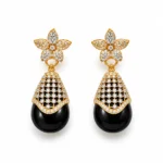 Floral Drop Statement Necklace Set – Black and Gold High Quality Zircon & Black Stone – additional image 2