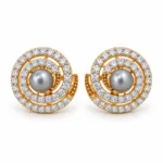 Concentric Spiral Pearl Stud – 925 Sterling Silver – gold plated – Gold and Gray high quality zircon and pearl