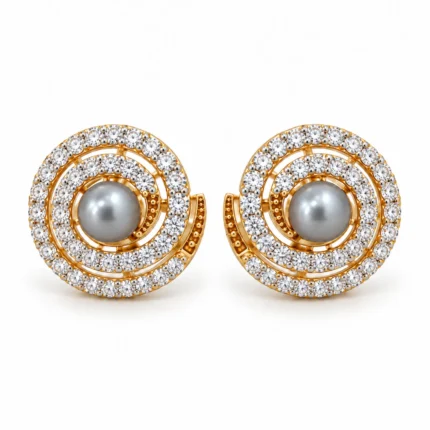 Concentric Spiral Pearl Stud – 925 Sterling Silver – gold plated – Gold and Gray high quality zircon and pearl