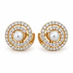 Concentric Spiral Pearl Stud – Gold and Gray high quality zircon and pearl – additional image 2