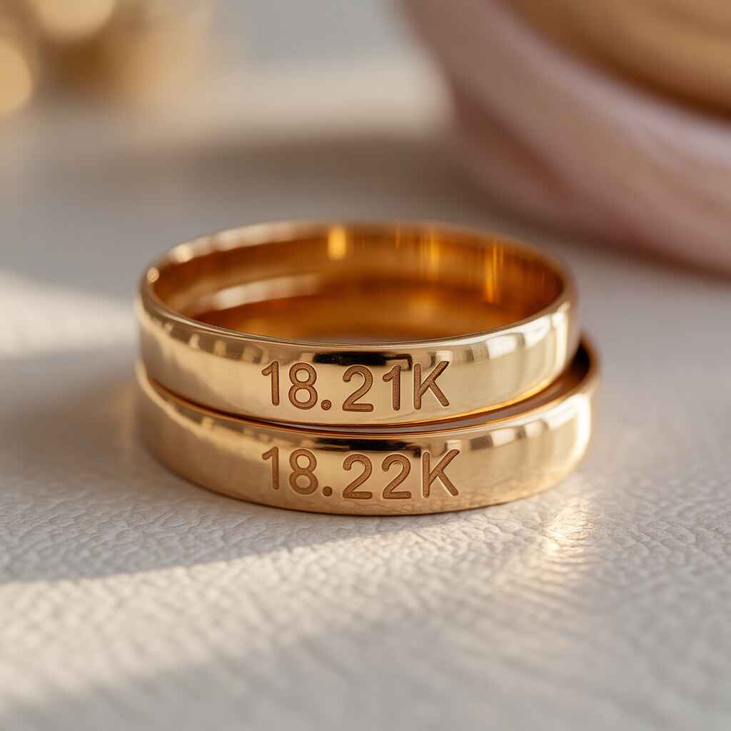gold jewellery showing a clear 18K, 21K and 22k hallmark stamp