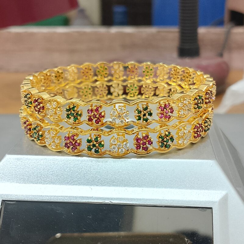 &ldquo;Ruby Emerald Floral Gold Plated Bangles Set &ndash; Zuha Jewellery&rdquo;