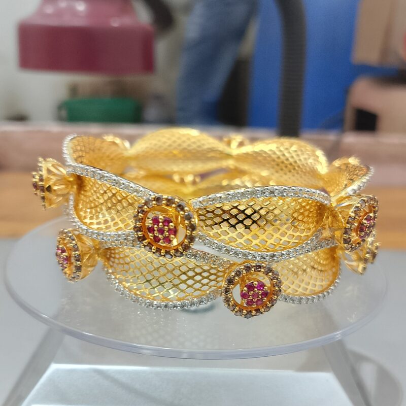 &ldquo;Ruby Mesh Gold Plated Bangles Set &ndash; CZ Diamond Accents Zuha Jewellery&rdquo;