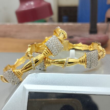 Square Zircon CZ Gold Plated Bangles Set | Heavy Designer Pair for Weddings Karachi Pakistan