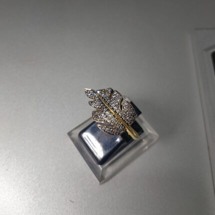 Yellow Gold Plated Pave Clear CZ Cubic Zirconia Leaf Wrap