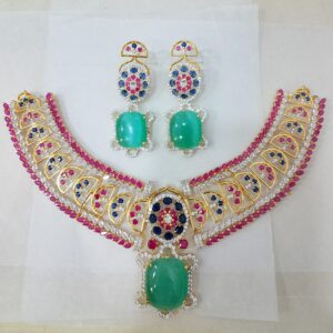 Enchanted Emerald Cabochon Bridal Set 925 Silver Gold Plated 2 scaled