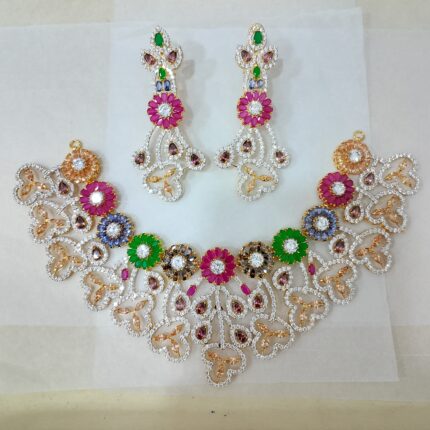 Floral Garden Multicolor Zircon Bridal Set - 925 Sterling Silver