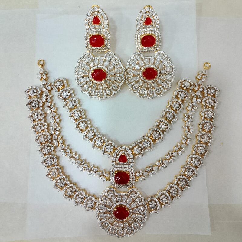 Maharani Layered Ruby Zircon Bridal Set 925 Silver Gold Plated 2