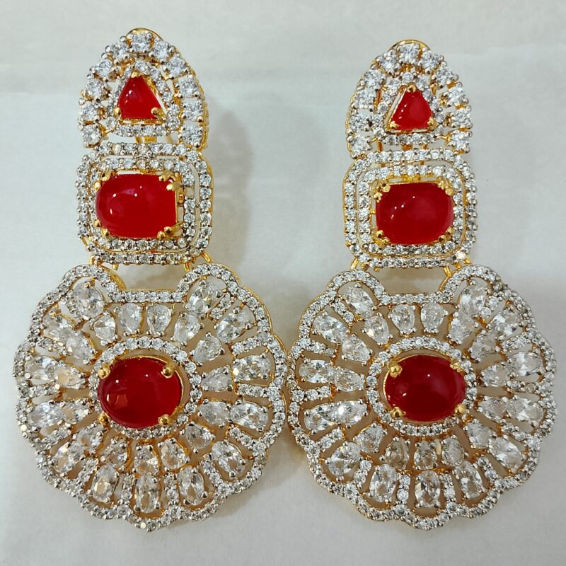 Maharani Layered Ruby Zircon Bridal Set 925 Silver Gold Plated