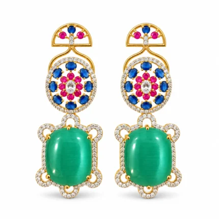 Multicolour Statement Necklace Set – Gold and Green Green ,red, blue High Quality Zircon – additional image 2