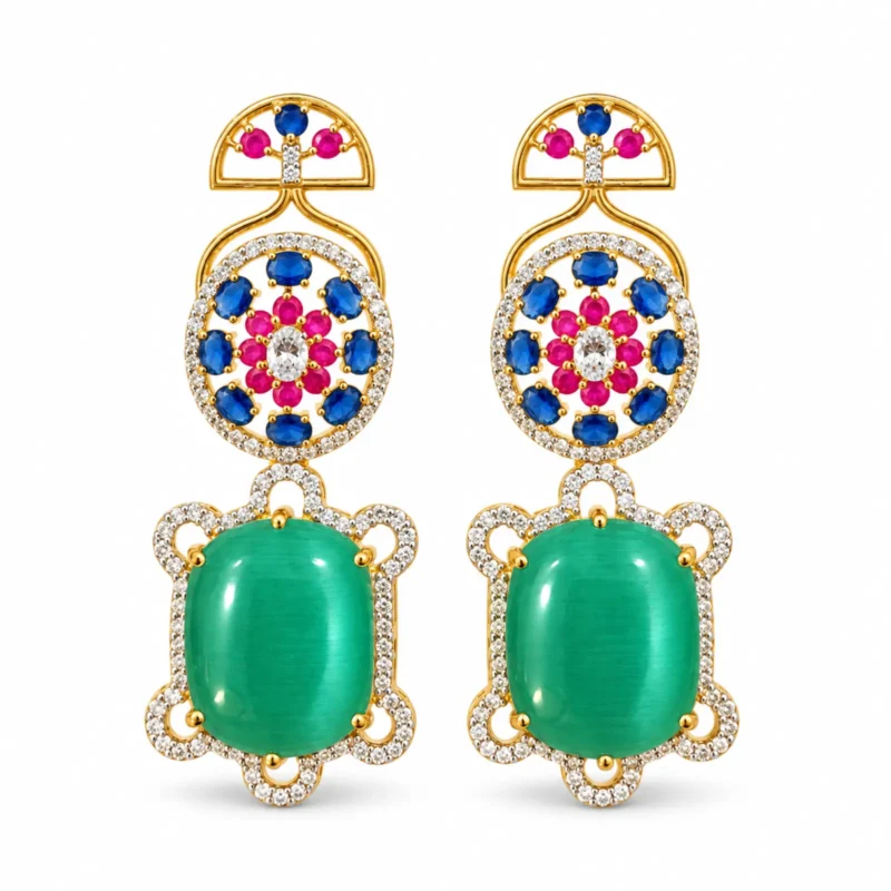 Multicolour Statement Necklace Set &ndash; Gold and Green Green ,red, blue High Quality Zircon &ndash; additional image 2