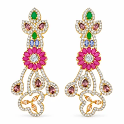Multicolour Floral Statement Bridal Set – Gold and Red High Quality Zircon – additional image 2