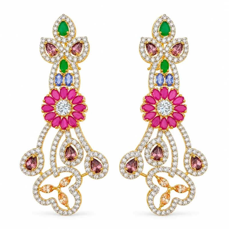 Multicolour Floral Statement Bridal Set &ndash; Gold and Red High Quality Zircon &ndash; additional image 2