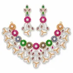 Multicolour Floral Statement Bridal Set – 925 Sterling Silver – Gold Plated – Gold and Red High Quality Zircon