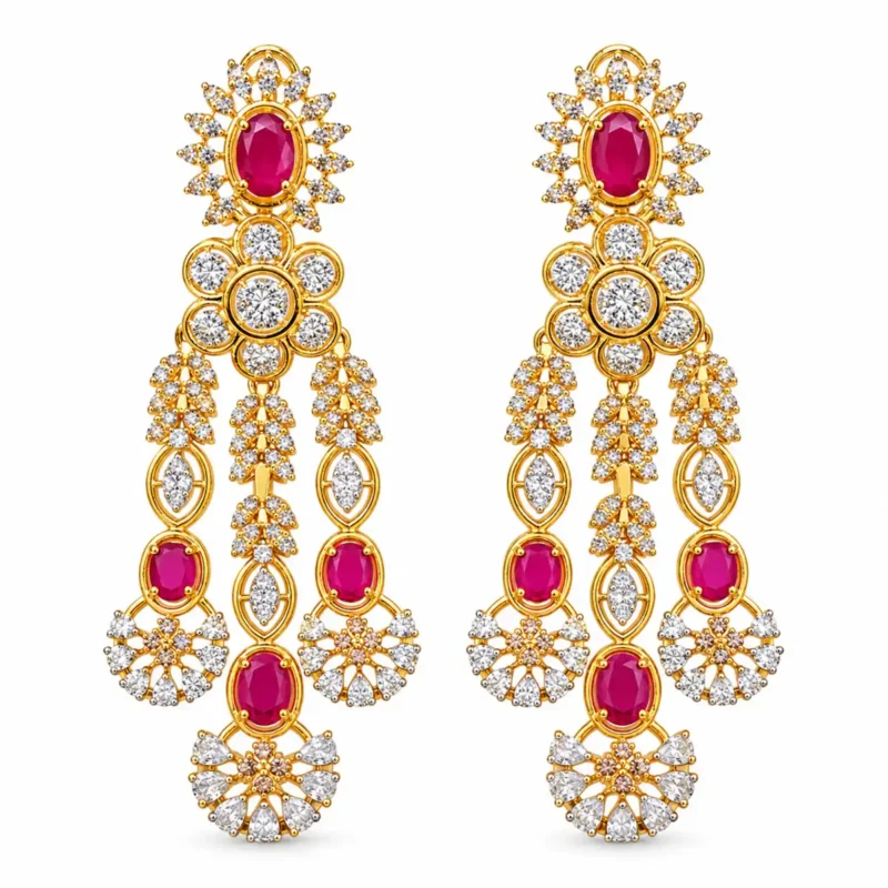 Multi-Strand Floral Statement Bridal Set &ndash; Gold and Red High Quality Zircon &ndash; additional image 2