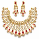 Multi-Strand Floral Statement Bridal Set – 925 Sterling Silver – Gold Plated – Gold and Red High Quality Zircon