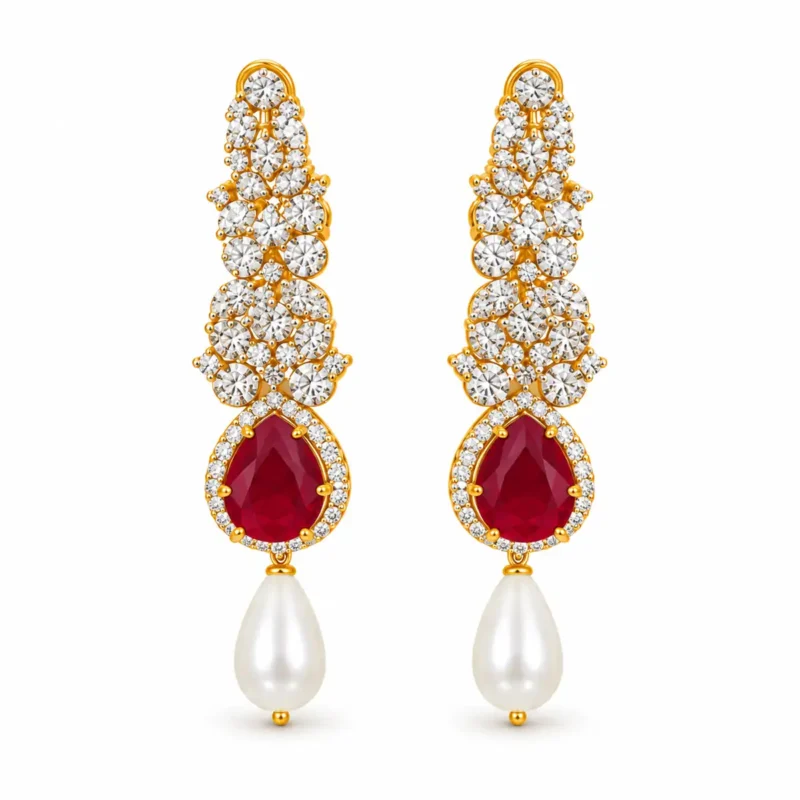 Traditional Floral Bridal Choker Set &ndash; Gold and Red High Quality Zircon & Pearl &ndash; additional image 3