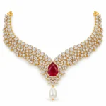 Traditional Floral Bridal Choker Set – Gold and Red High Quality Zircon & Pearl – additional image 2