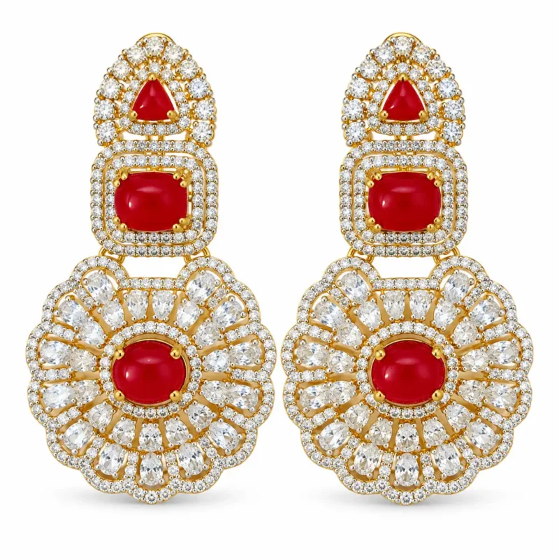 Maharani Layered Bridal Necklace Set &ndash; Gold and Red High Quality Zircon &ndash; additional image 2