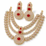 Maharani Layered Bridal Necklace Set – Gold and Red High Quality Zircon – additional image 3