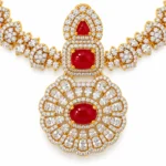 Maharani Layered Bridal Necklace Set – Gold and Red High Quality Zircon – additional image 4