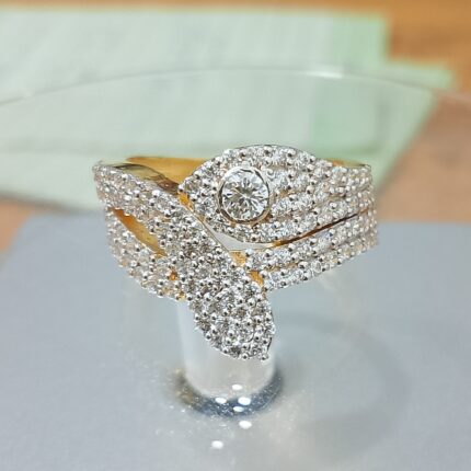 Regal Two-Tone Lattice Statement Ring - 925 Silver Gold Plated