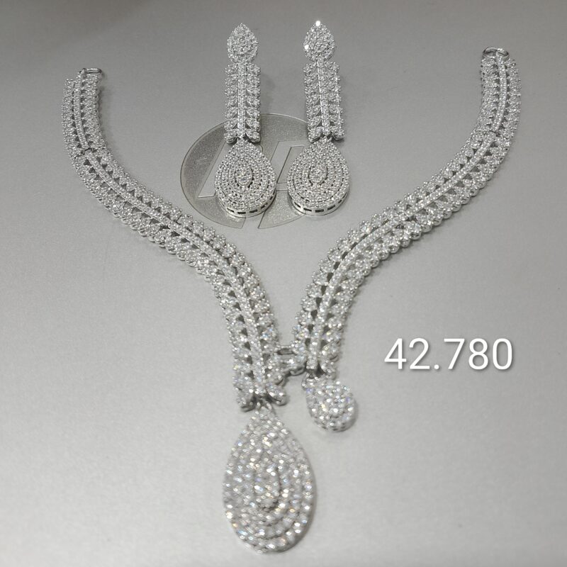 Premium Silver CZ Bridal Necklace Set with Dangling Earrings &ndash; Wedding Party Wear Pakistan 2
