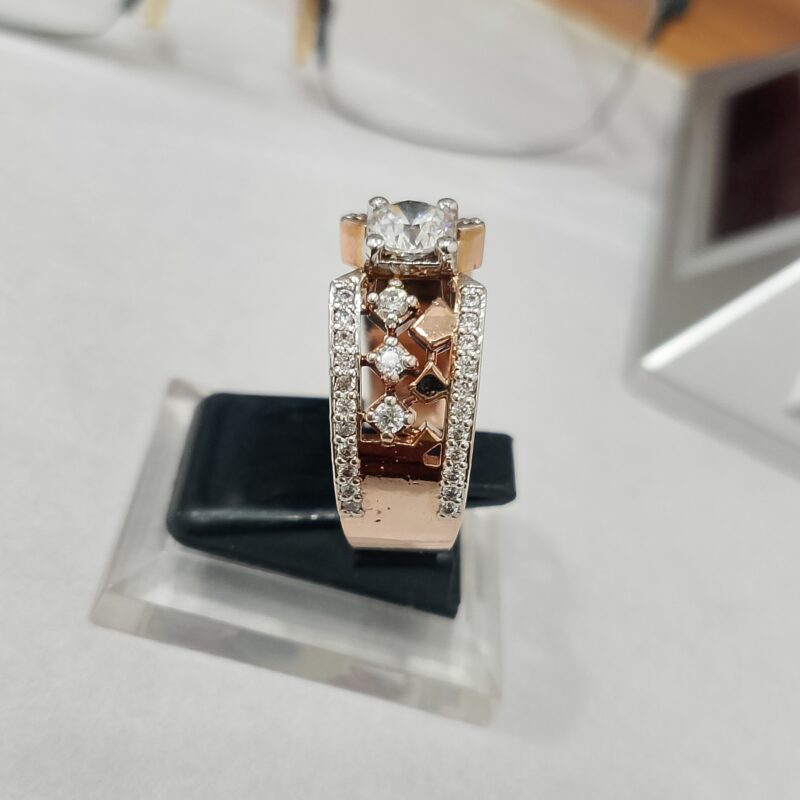 Regal Two Tone Lattice Statement Ring 925 Silver Gold Plated 2