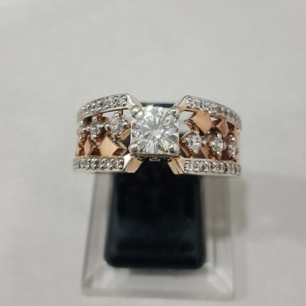 Regal Two-Tone Lattice Statement Ring - 925 Silver Gold Plated