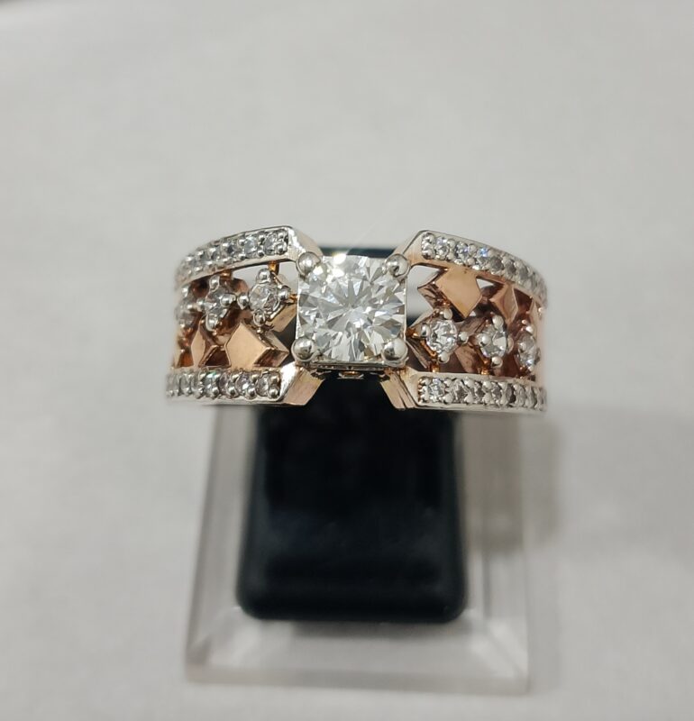 Regal Two Tone Lattice Statement Ring 925 Silver Gold Plated e1775041399788