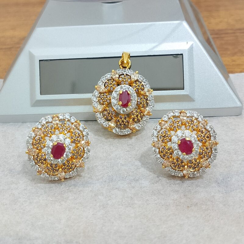 The Scarlet Bloom &mdash; Handcrafted Gold Plated Silver Pendant Set 5