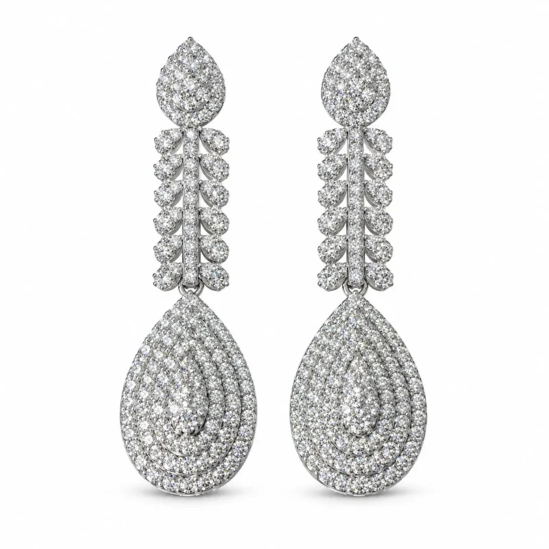 eardrop Statement Necklace Set &ndash; Silver and White High Quality Zircon &ndash; additional image 2