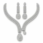 eardrop Statement Necklace Set – 925 Sterling Silver – Deep Rhodium Plated – Silver and White High Quality Zircon