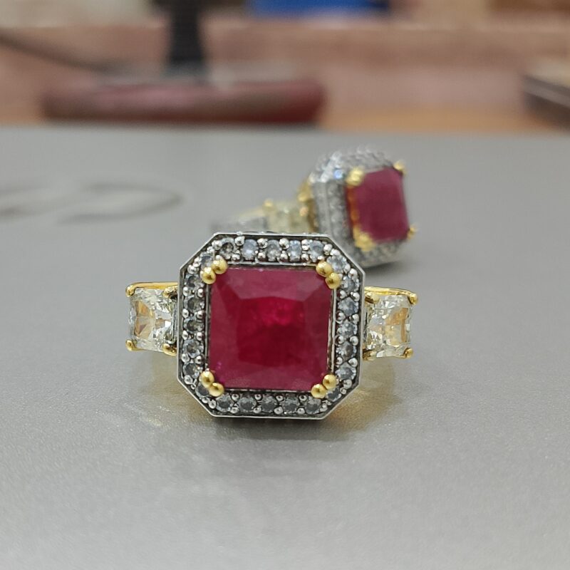 Antique Victorian Style Ruby Diamond Ring 925silver 2