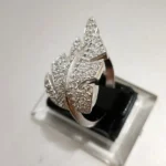 925 silver cz feather ring 925 Sterling Silver Deep Rhodium Plated High Quality White Zircon