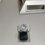 925 silver engagement ring diamond look halo High Quality White Zircon Deep Rhodium Plated - View 3