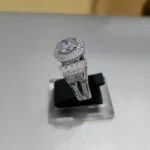 925 silver engagement ring diamond look halo High Quality White Zircon Deep Rhodium Plated