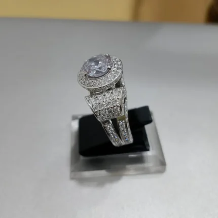 925 silver engagement ring diamond look halo High Quality White Zircon Deep Rhodium Plated