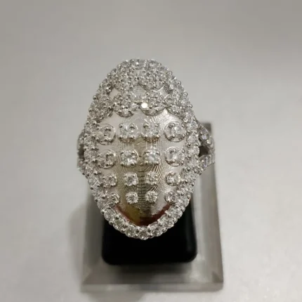 925 Silver Oval Statement Ring in 925 Sterling Silver with High Quality White Zircon and Deep Rhodium Plated finish