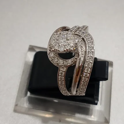 925 Sterling Silver Cluster Diamond Cocktail Ring Deep Rhodium Plated with High Quality White Zircon