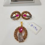 Complete pink ruby pendant and earrings set in premium gold plating – bridal and party jewellery Karachi