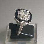 Black Onyx cocktail ring in 925 Sterling Silver with diamond accents